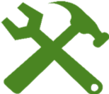 hammer and spanner diagonally crossed into a cross